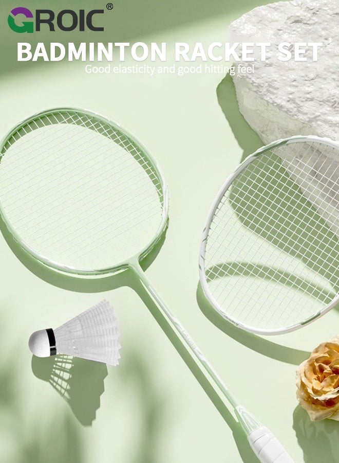 GROIC مجموعة مضارب كرة الريشة، تشمل 2 مضرب، 3 كرات، 1 حقيبة حمل، مصنوعة من ألياف الكربون وسبائك الحديد، خفيفة الوزن وأداء عالي للرياضة، التدريب والترفيه، مضرب كرة الريشة - Image 2